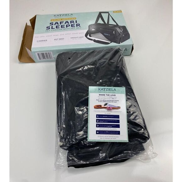 Katziela Safari Sleeper Pet Carrier w/ Pet Bed Small Pets Black Airline Approved - Picture 7 of 10